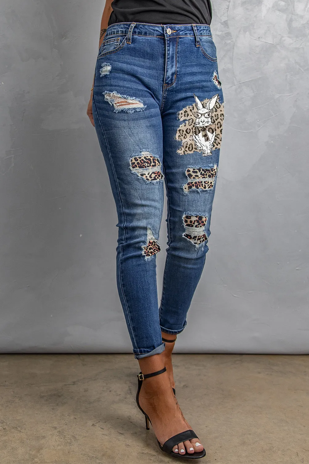 Floral Patch Destroyed Skinny Jeans