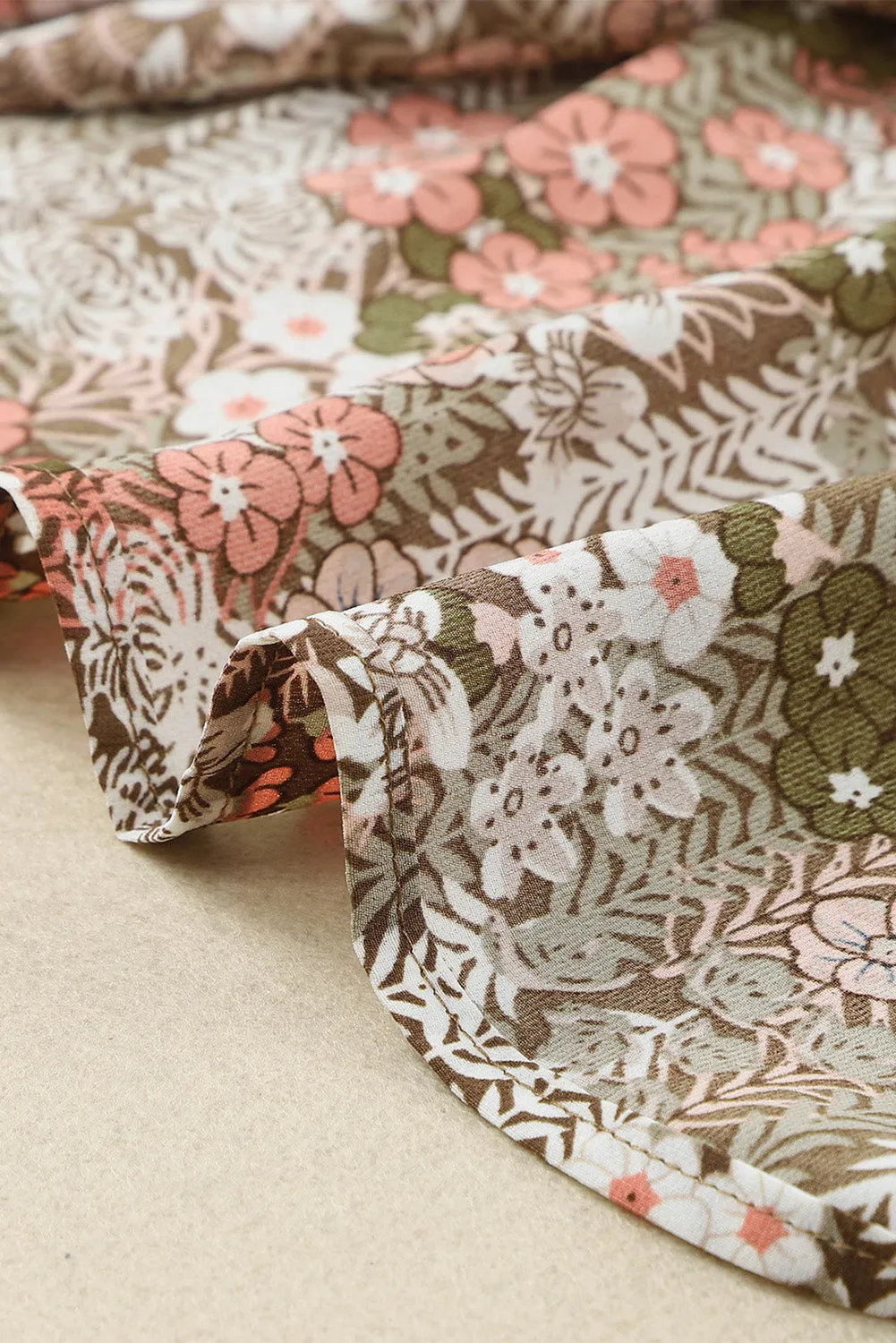 Floral Print Tie V Neck Button Up Blouse