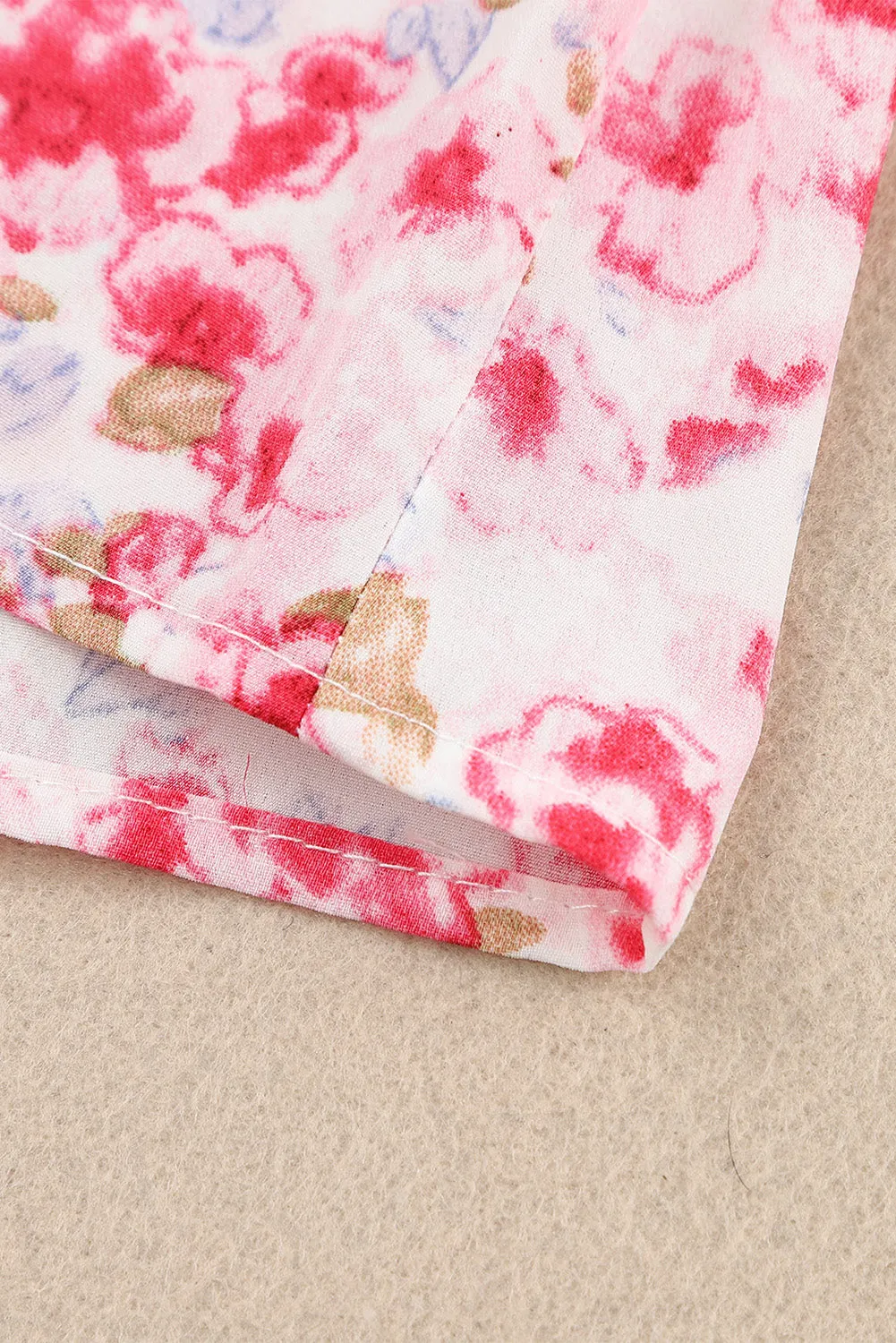 Floral Print Tie V Neck Button Up Blouse
