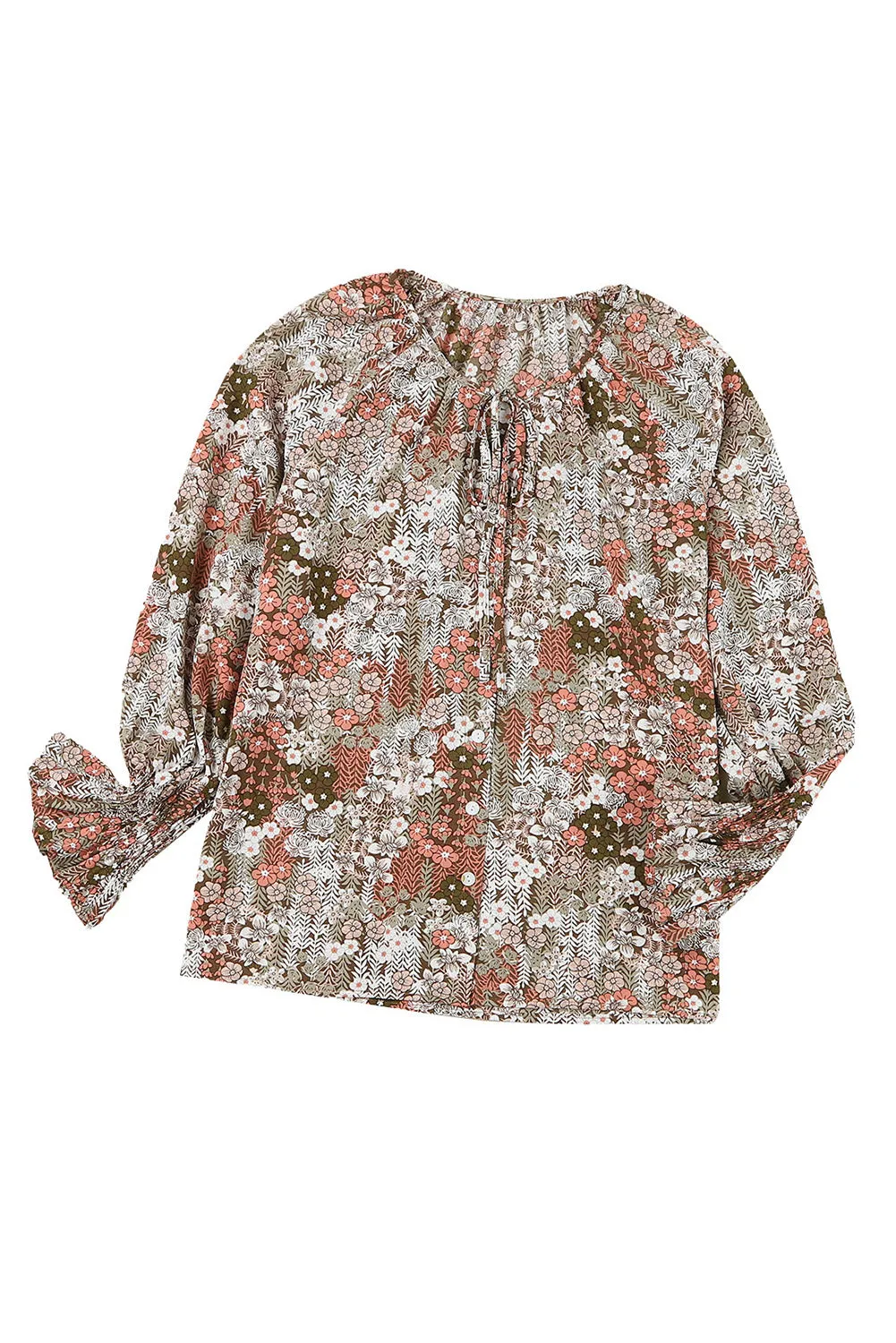 Floral Print Tie V Neck Button Up Blouse