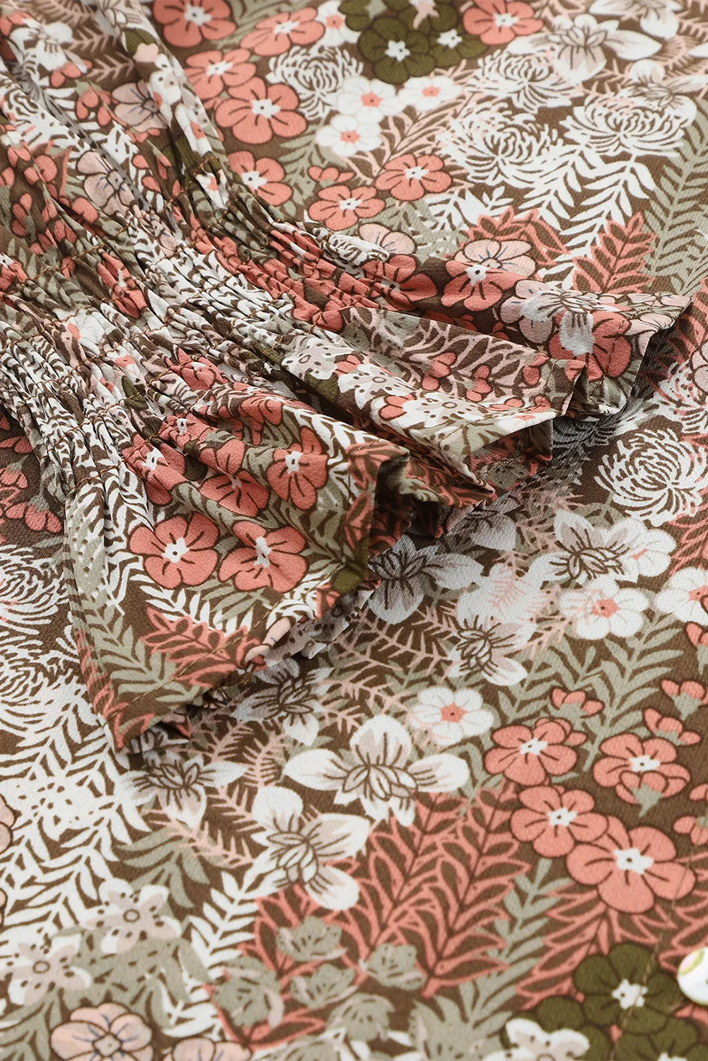 Floral Print Tie V Neck Button Up Blouse