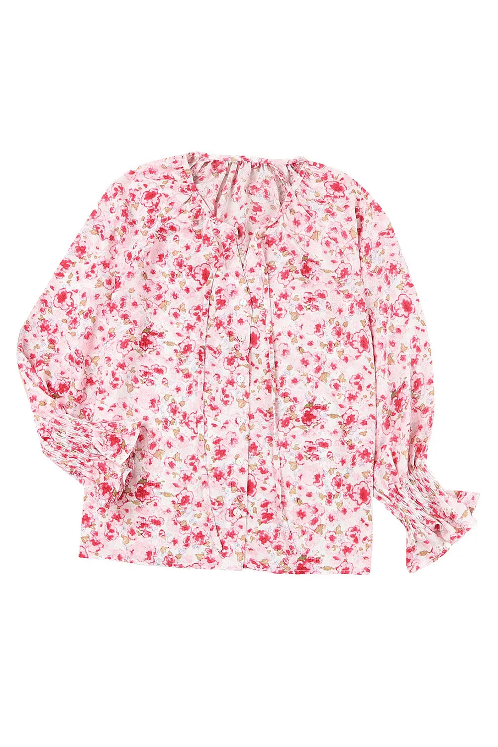 Floral Print Tie V Neck Button Up Blouse