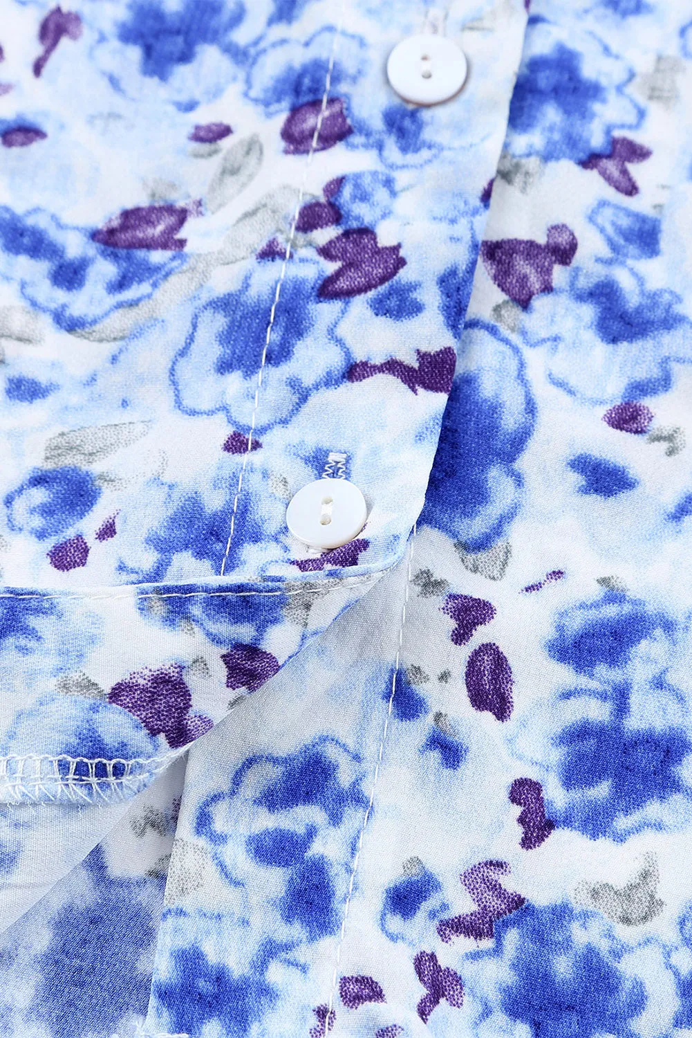 Floral Print Tie V Neck Button Up Blouse