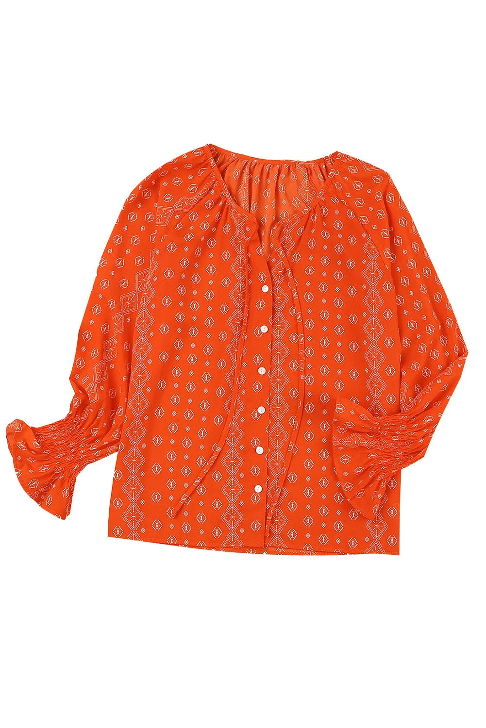 Floral Print Tie V Neck Button Up Blouse