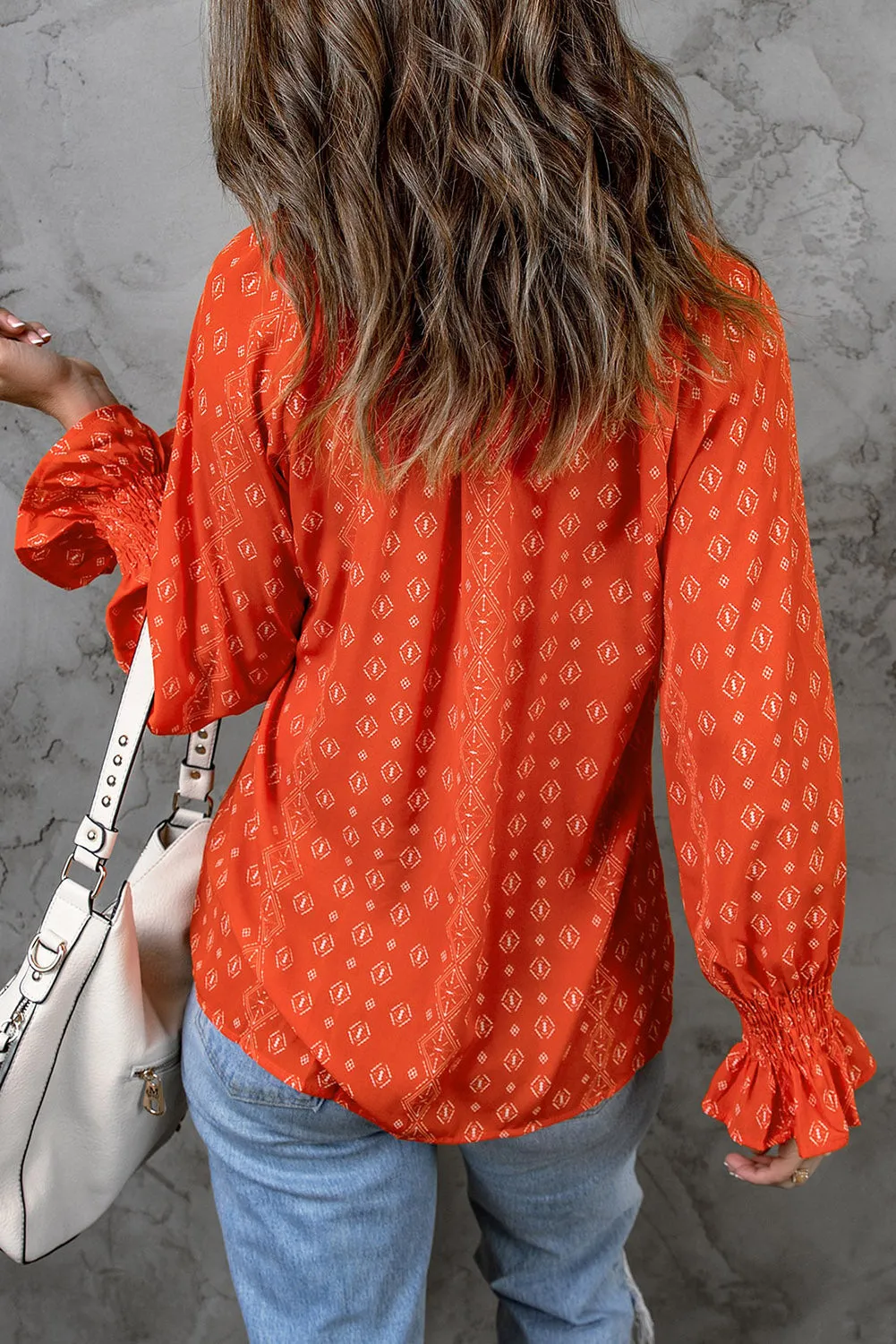 Floral Print Tie V Neck Button Up Blouse