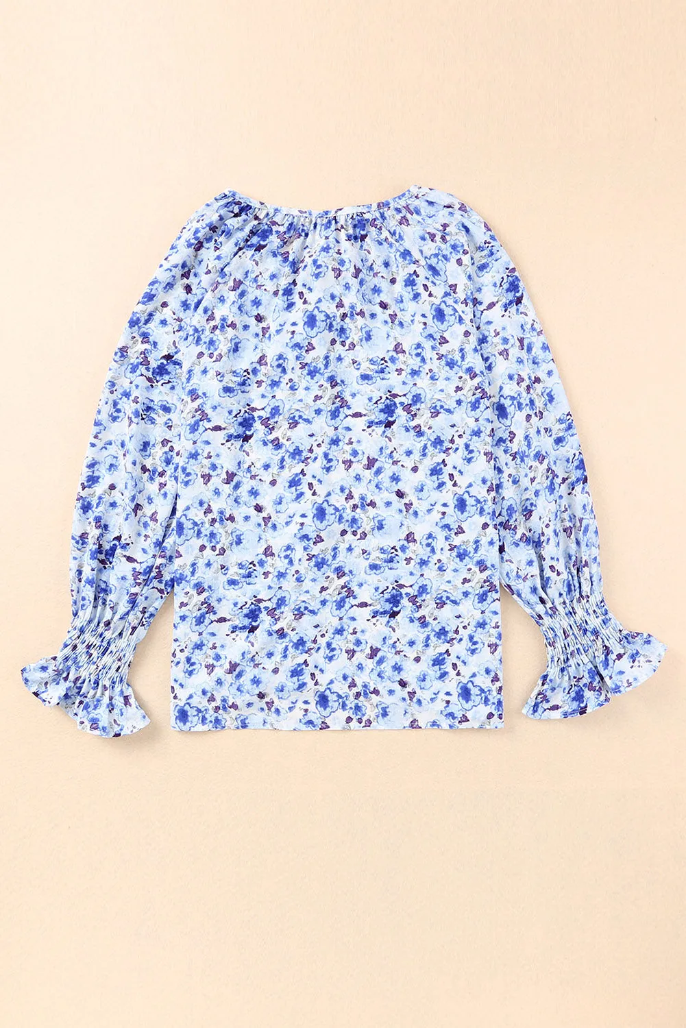 Floral Print Tie V Neck Button Up Blouse
