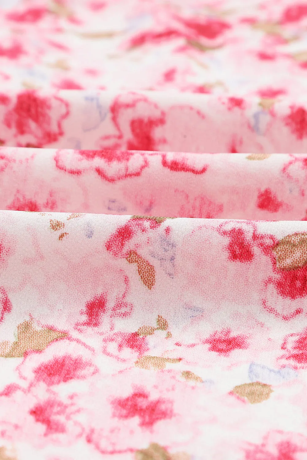 Floral Print Tie V Neck Button Up Blouse