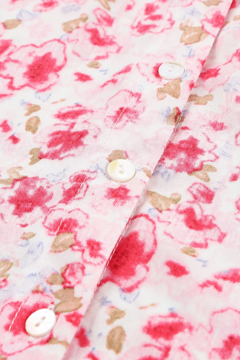 Floral Print Tie V Neck Button Up Blouse