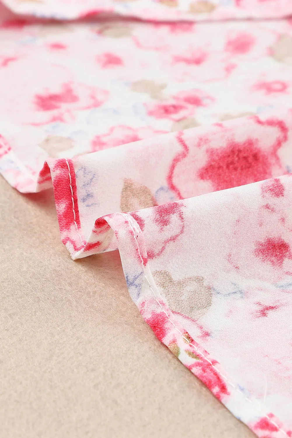Floral Print Tie V Neck Button Up Blouse