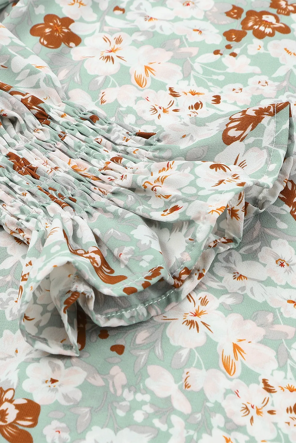 Floral Print Tie V Neck Button Up Blouse