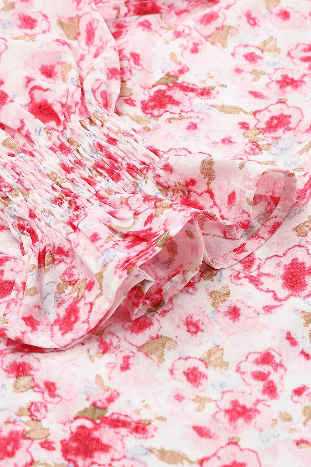 Floral Print Tie V Neck Button Up Blouse