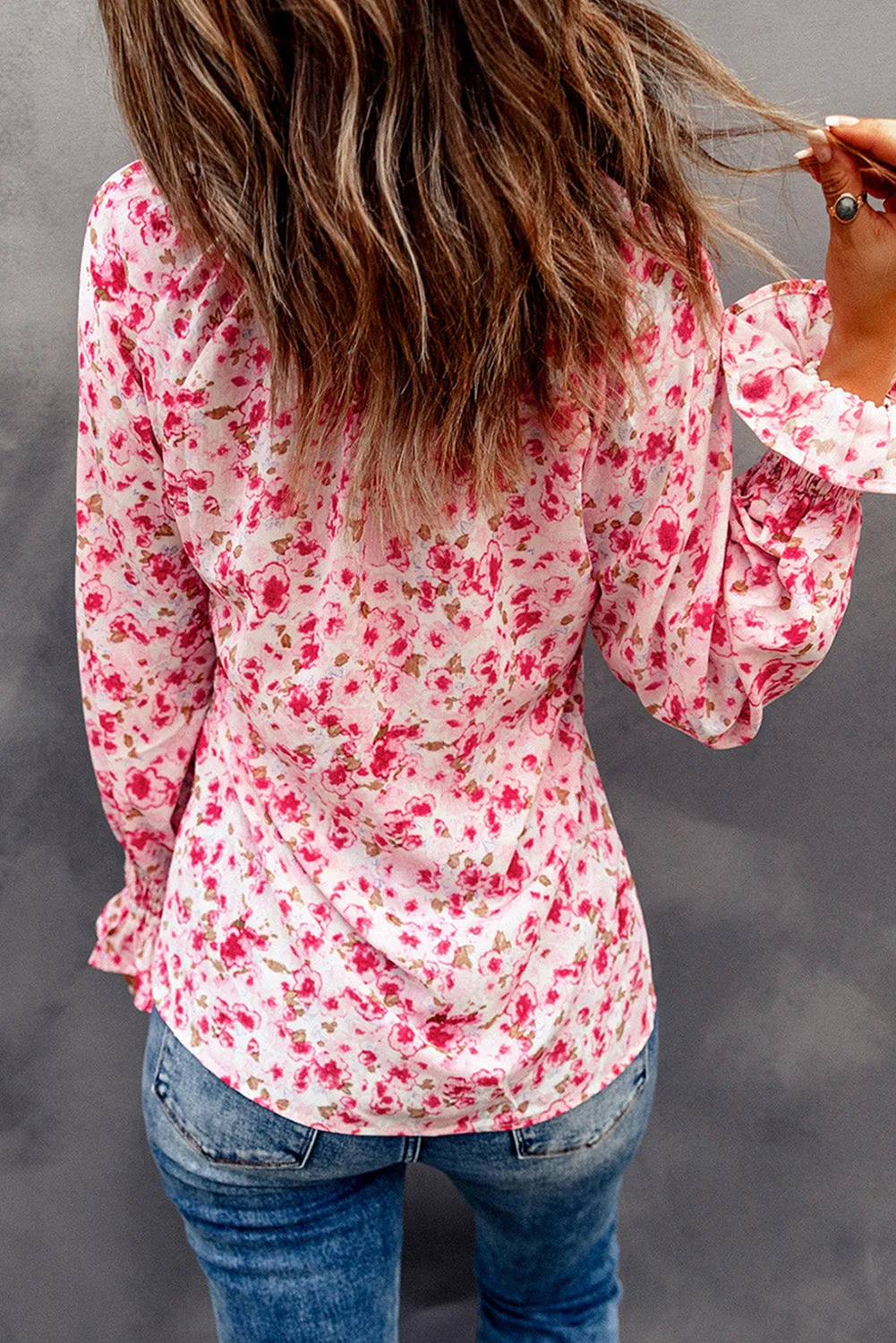 Floral Print Tie V Neck Button Up Blouse