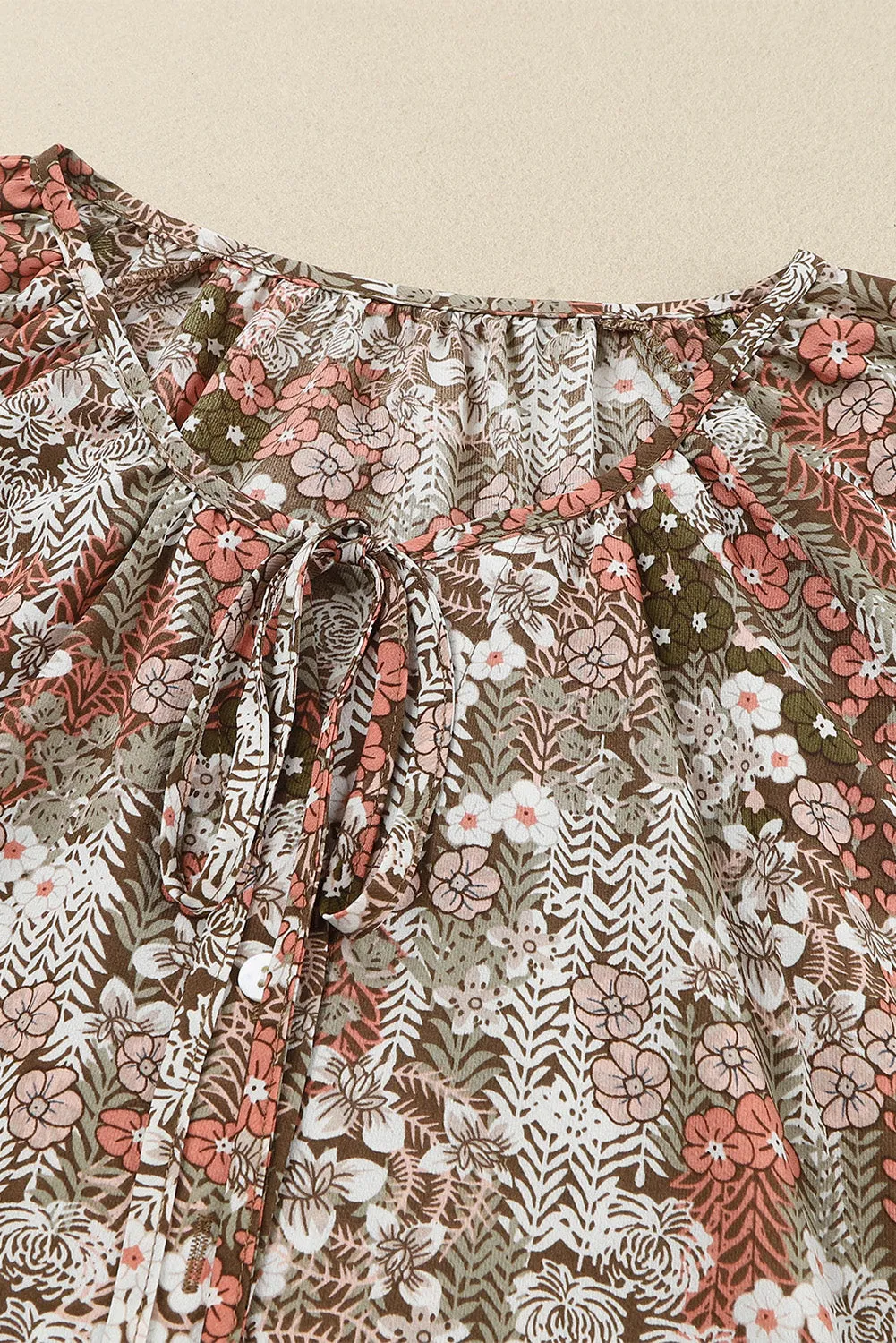 Floral Print Tie V Neck Button Up Blouse