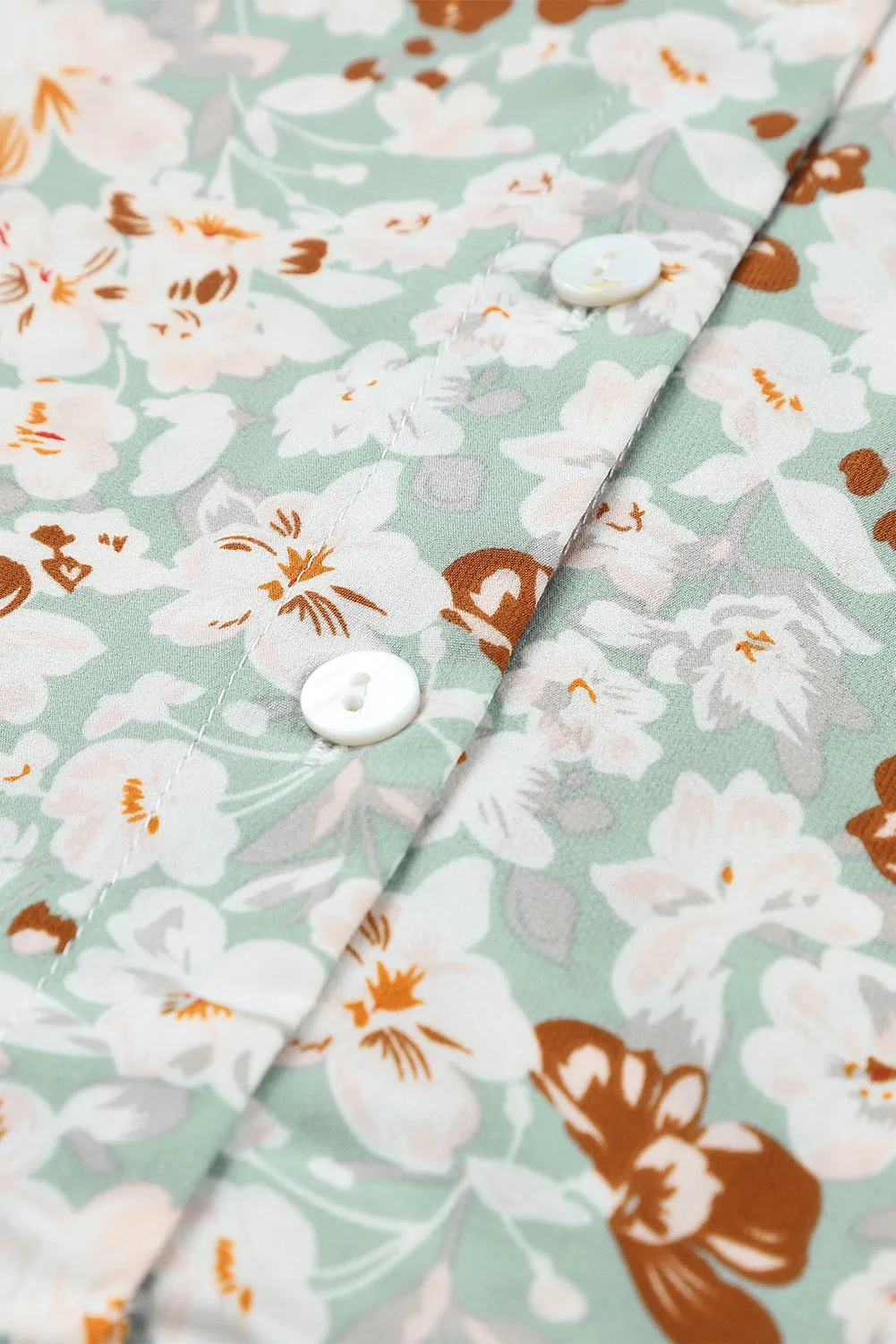 Floral Print Tie V Neck Button Up Blouse