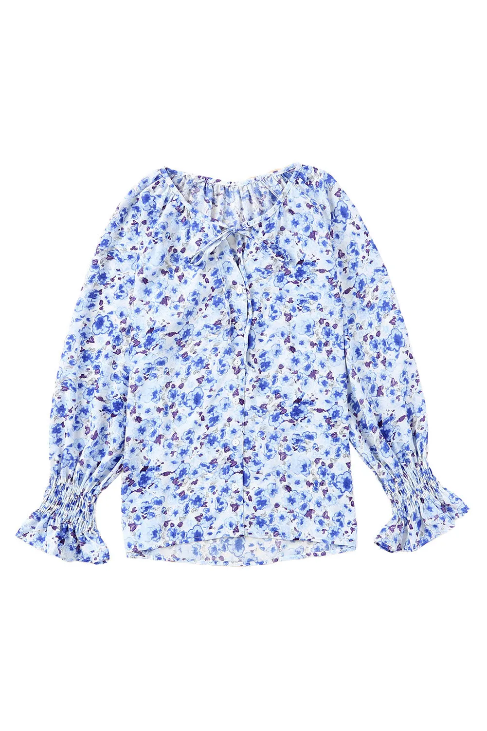 Floral Print Tie V Neck Button Up Blouse