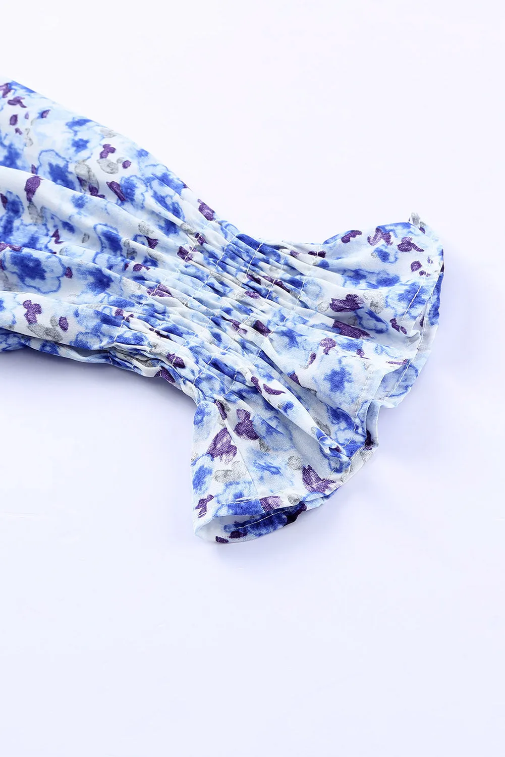 Floral Print Tie V Neck Button Up Blouse