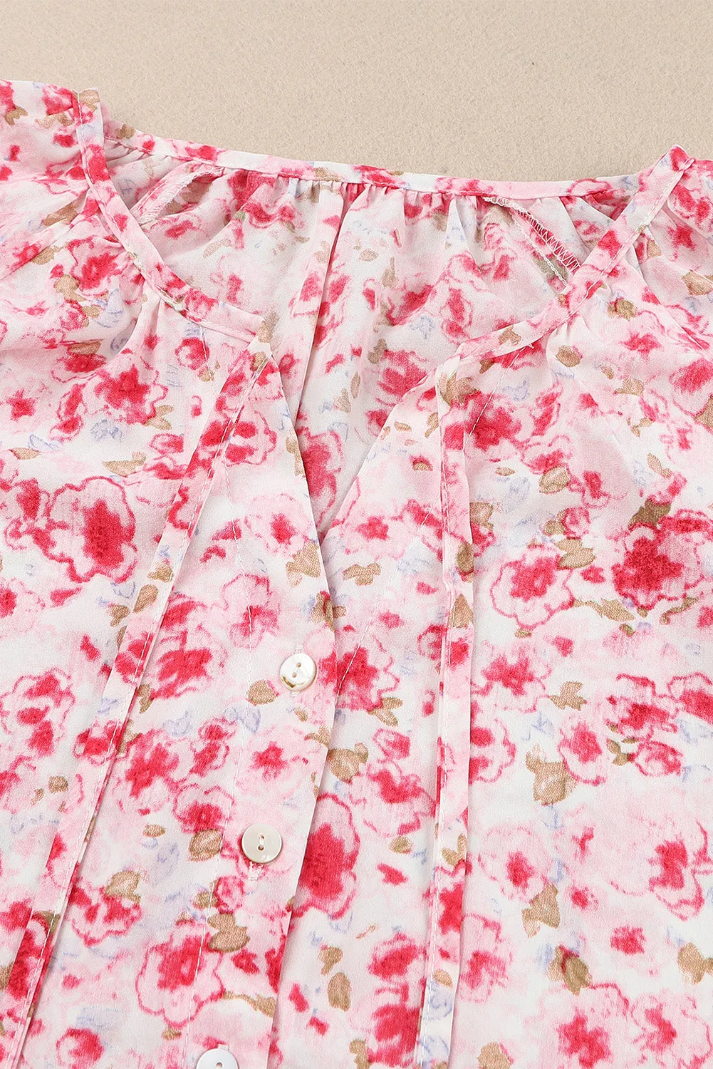 Floral Print Tie V Neck Button Up Blouse