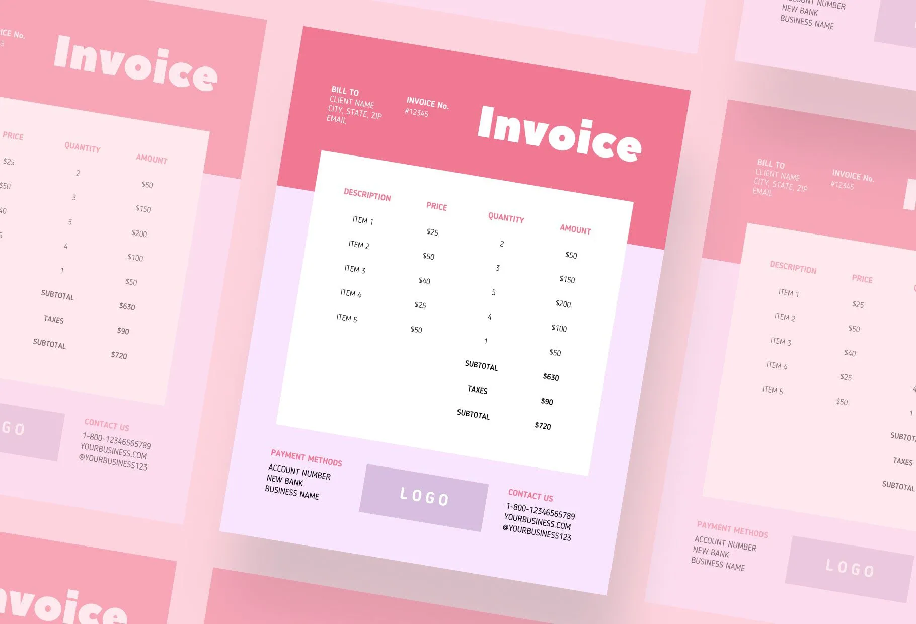 French Pink Invoice Canva Template Printable and Editable