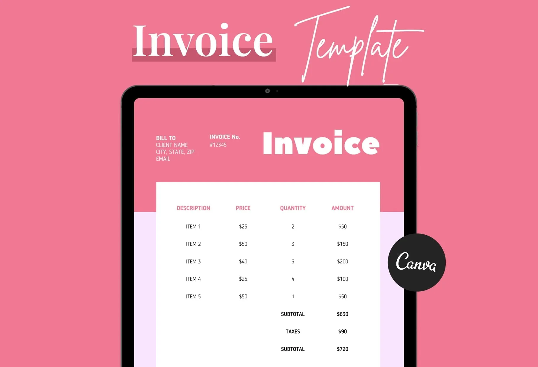 French Pink Invoice Canva Template Printable and Editable