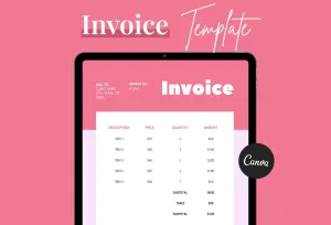 French Pink Invoice Canva Template Printable and Editable