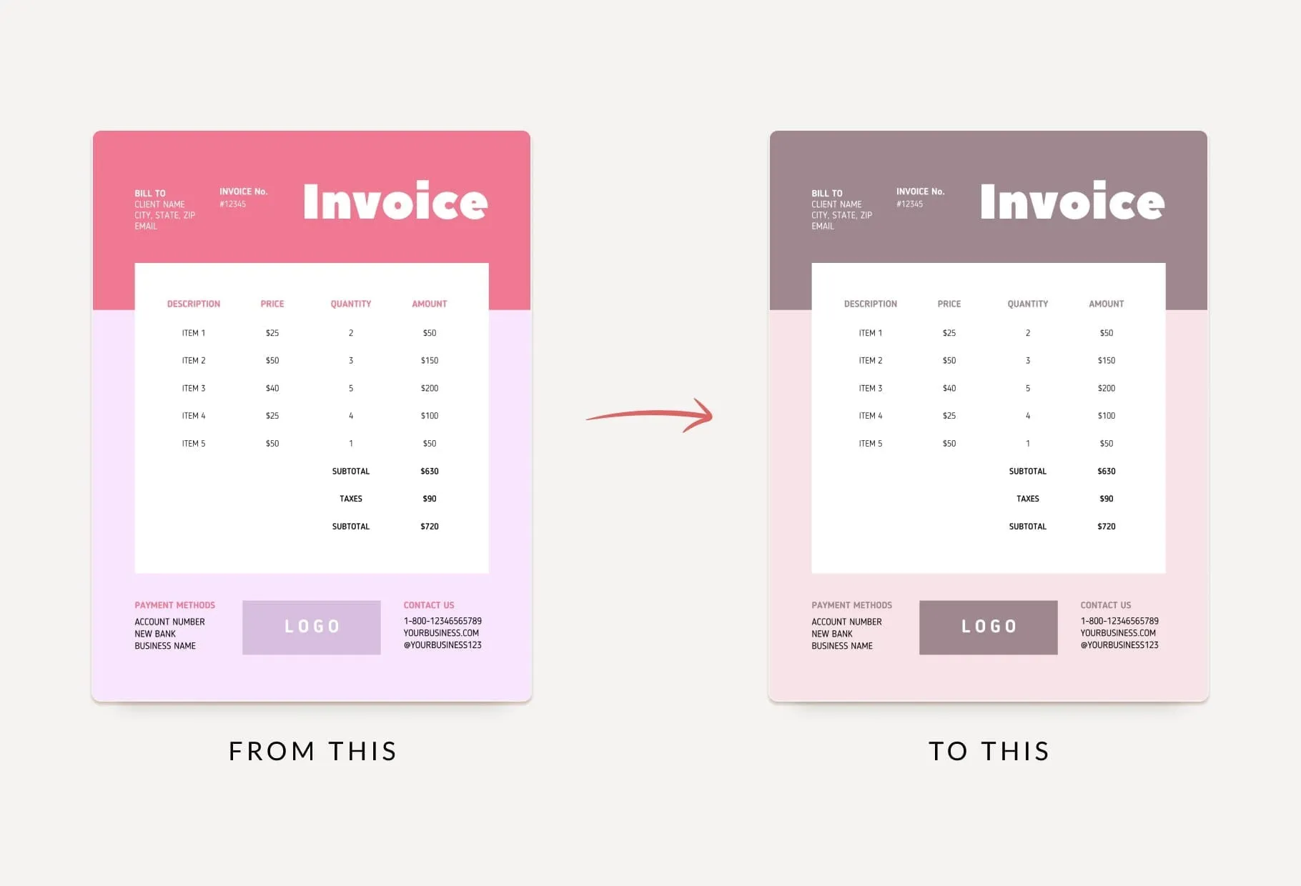 French Pink Invoice Canva Template Printable and Editable