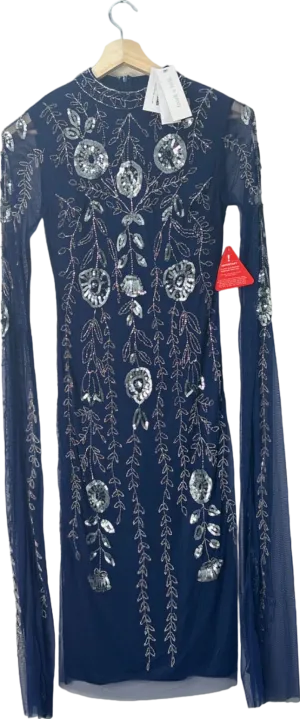 Frock & Frill Navy Embellished Long Sleeve Dress UK 10
