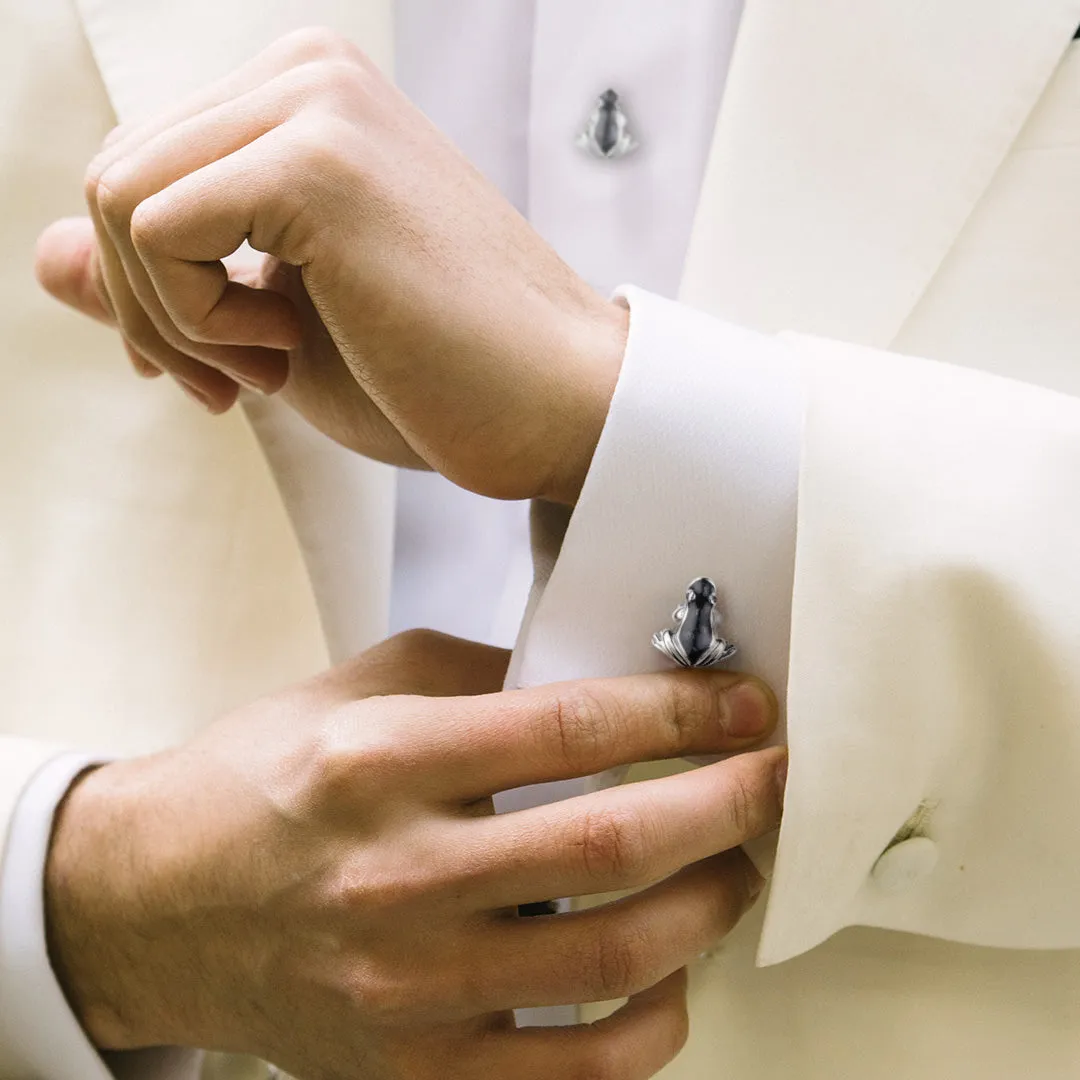 Frog  Enameled Sterling Tuxedo Formal Set