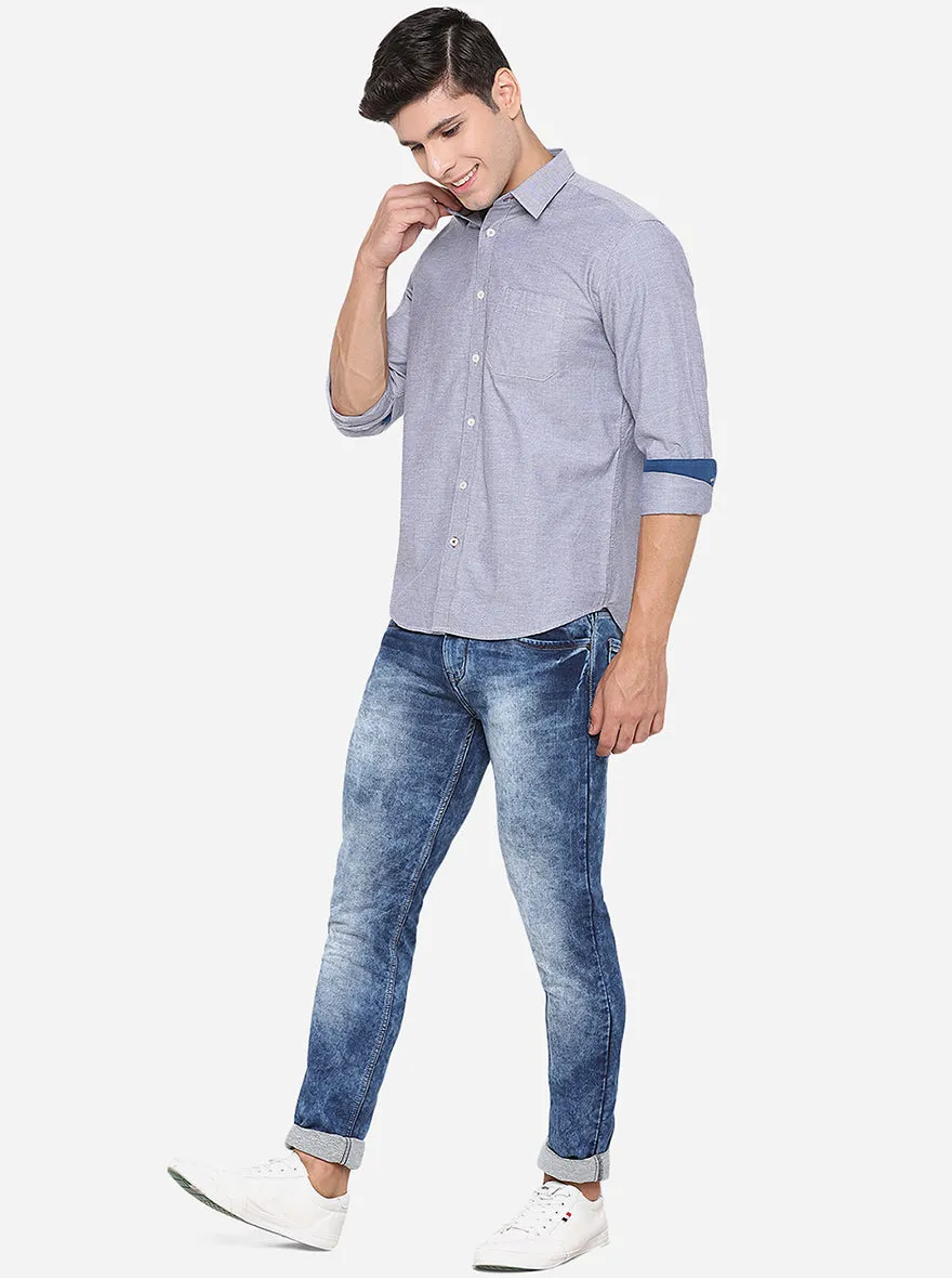 Gargoyle Blue Solid Slim Fit Casual Shirt | Greenfibre