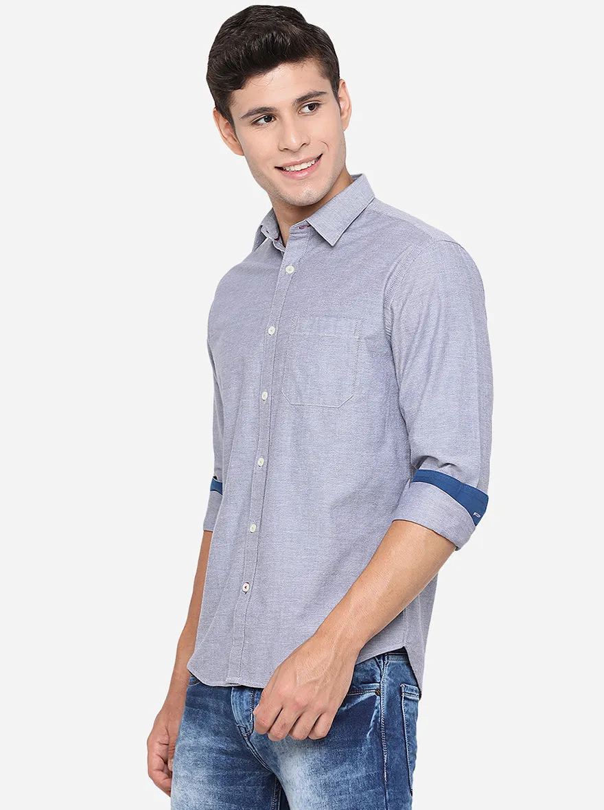 Gargoyle Blue Solid Slim Fit Casual Shirt | Greenfibre