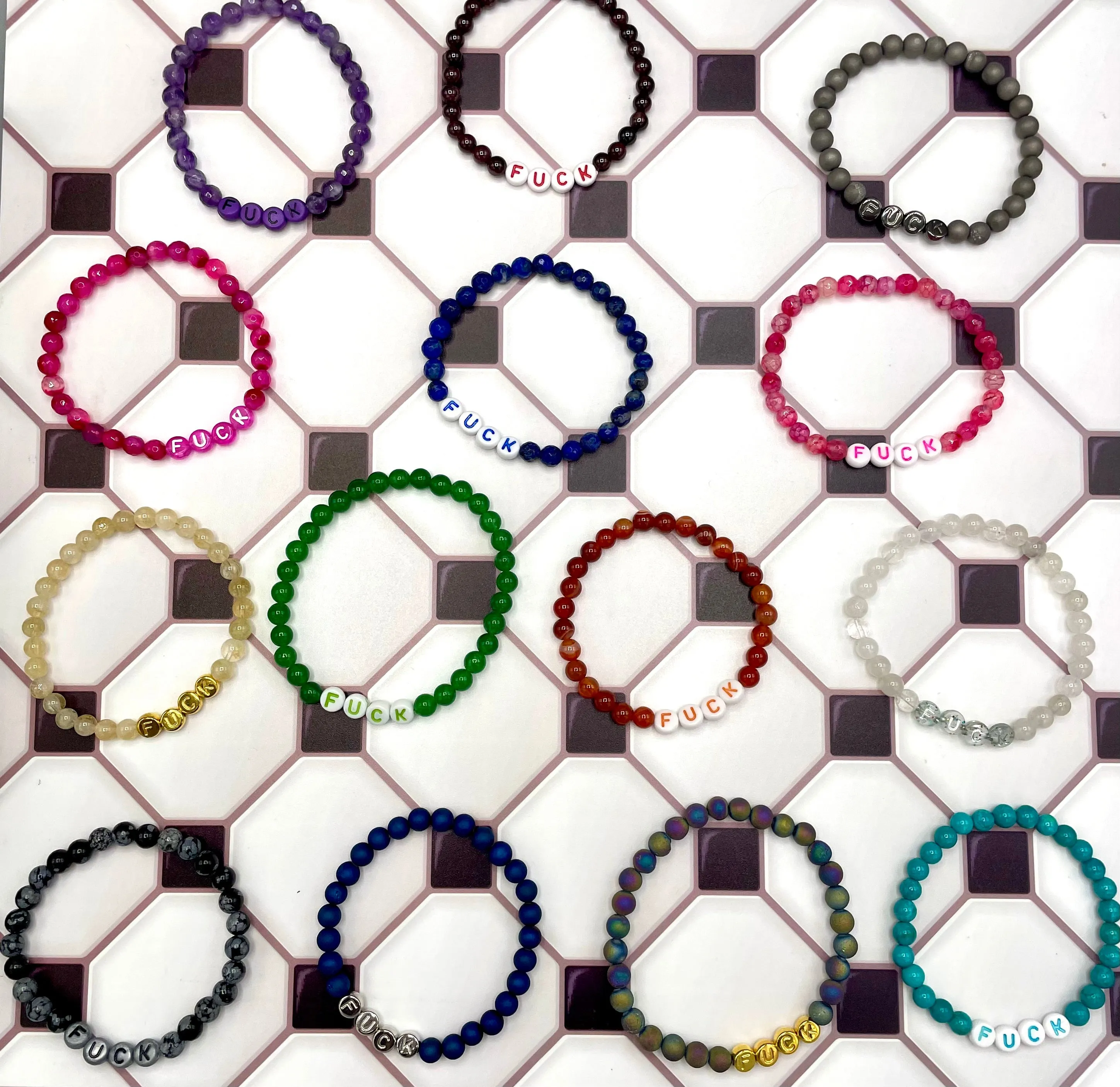 Gemstone "FUCK" stretch Bracelet