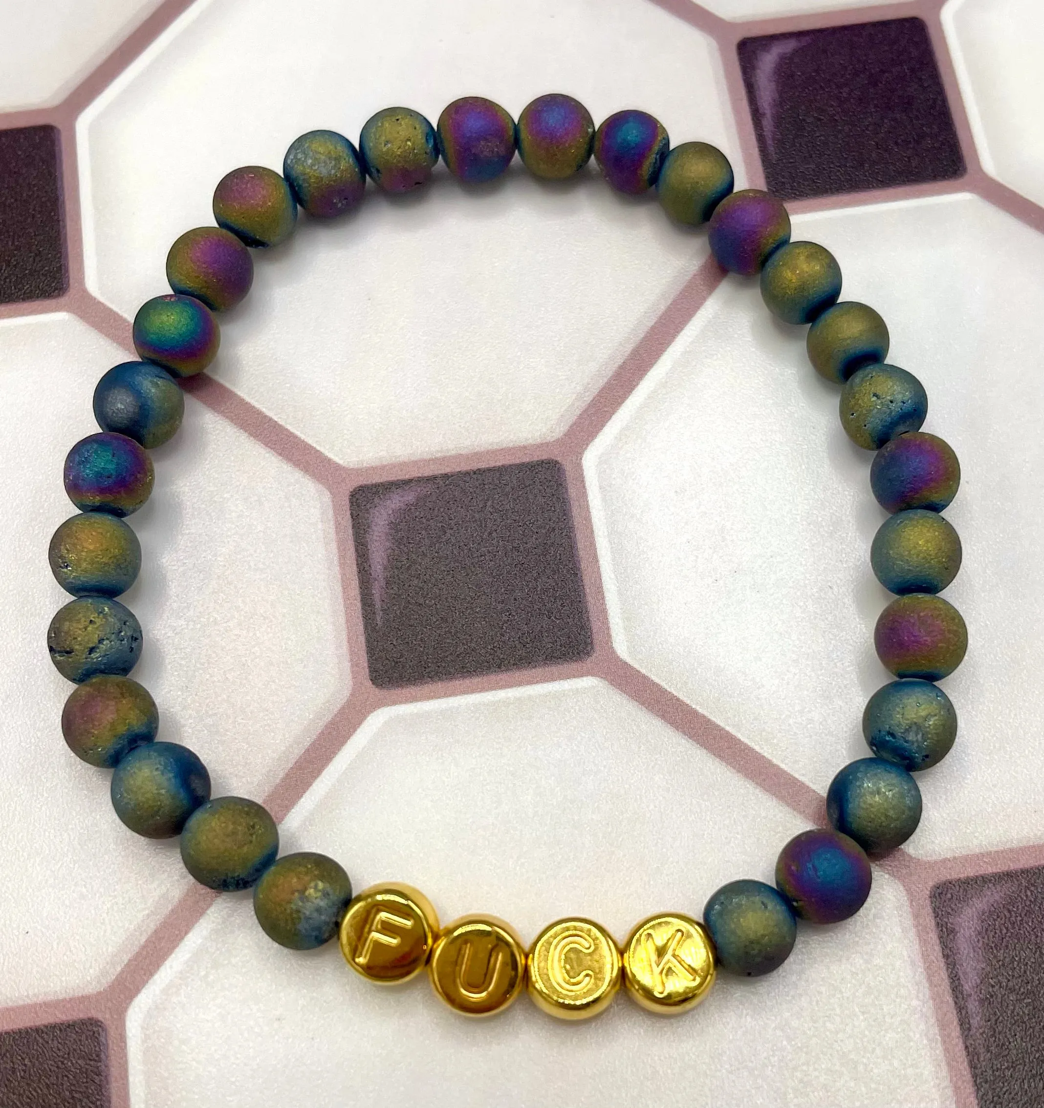 Gemstone "FUCK" stretch Bracelet