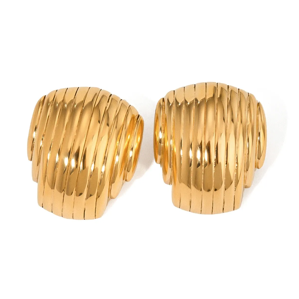 Geometric Minimalist Vertical Pleated Hollow Half Round Earrings