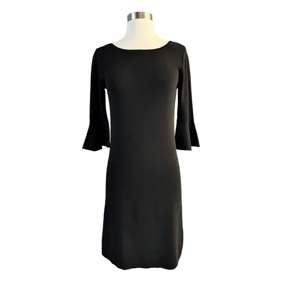 GERARD DAREL Paris Black Knit Dress 3/4 Bell Sleeves Round Neck Size 1 Small