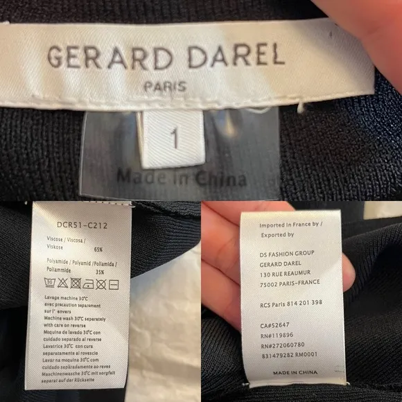 GERARD DAREL Paris Black Knit Dress 3/4 Bell Sleeves Round Neck Size 1 Small