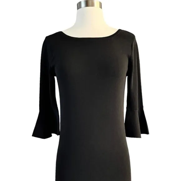 GERARD DAREL Paris Black Knit Dress 3/4 Bell Sleeves Round Neck Size 1 Small