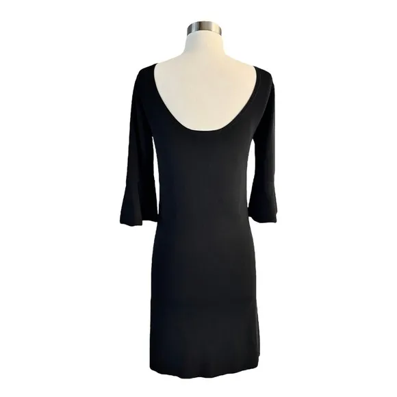 GERARD DAREL Paris Black Knit Dress 3/4 Bell Sleeves Round Neck Size 1 Small