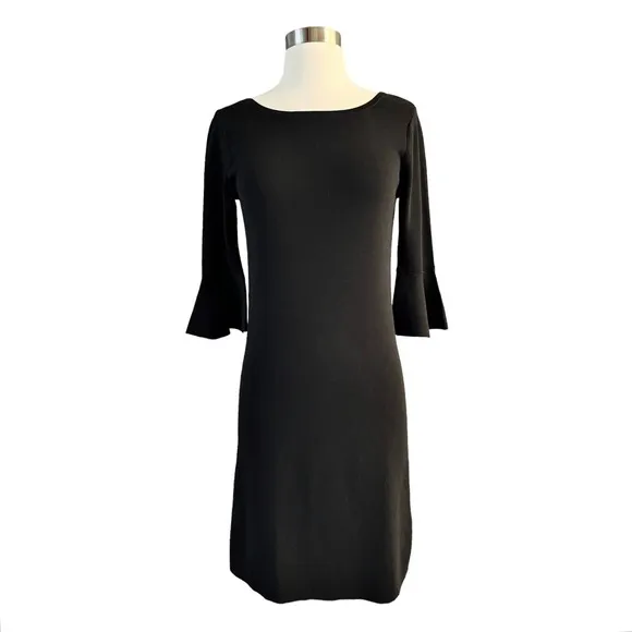GERARD DAREL Paris Black Knit Dress 3/4 Bell Sleeves Round Neck Size 1 Small