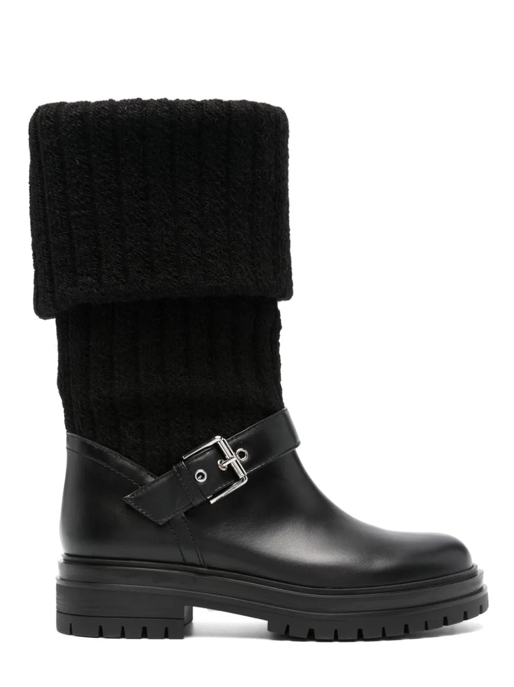 Gianvito Rossi Calf   Knit Chalet in Black/Black Nene
