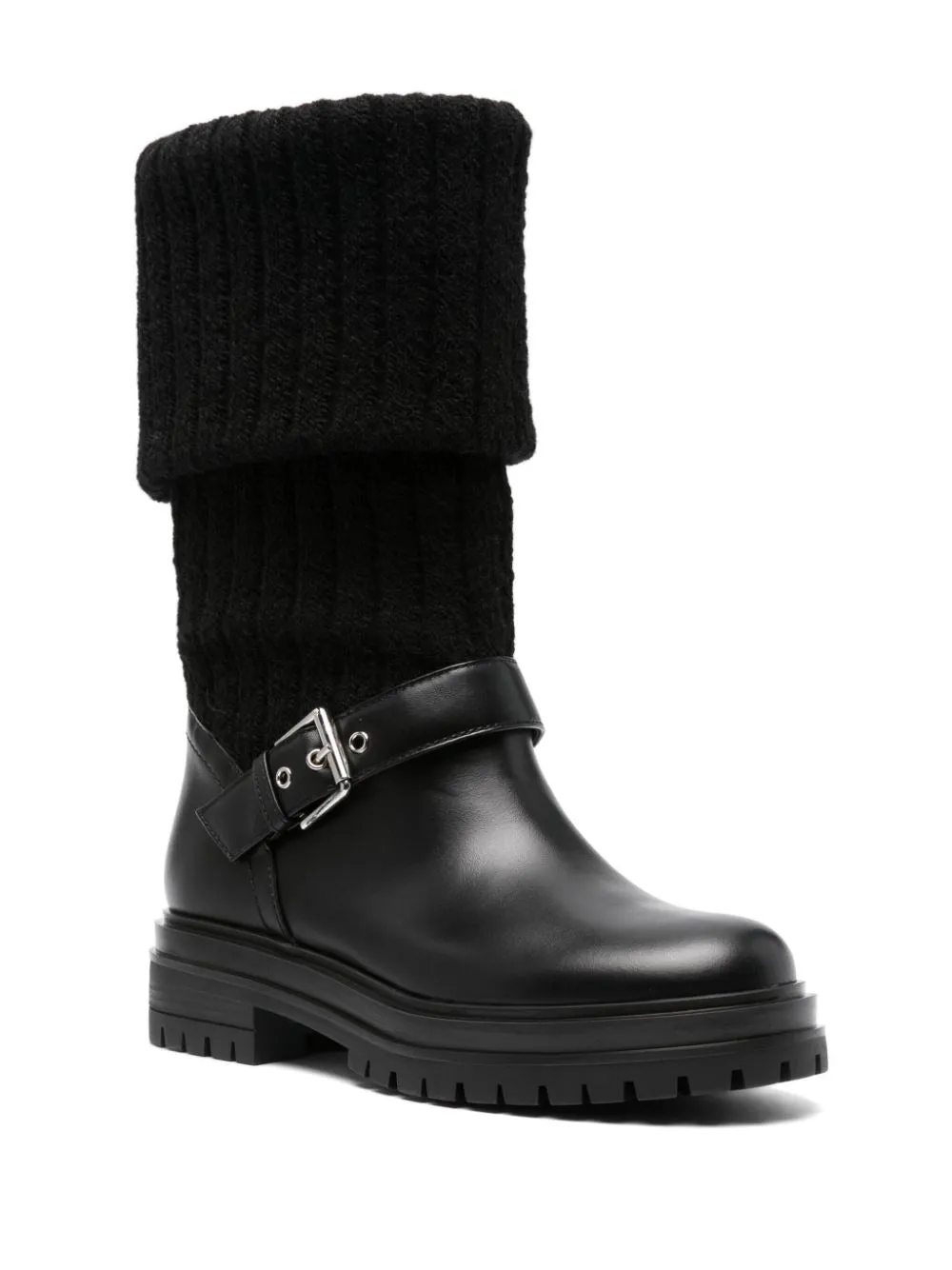 Gianvito Rossi Calf   Knit Chalet in Black/Black Nene