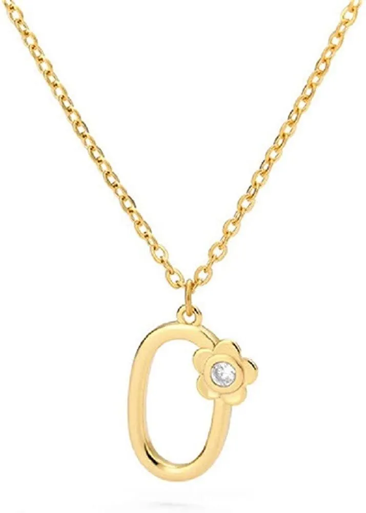 Giorgio Bergamo Stainless Steel Gold Plated A - Z, 26 Letter Cubic Zirconia Flower Initial Pendant Necklace