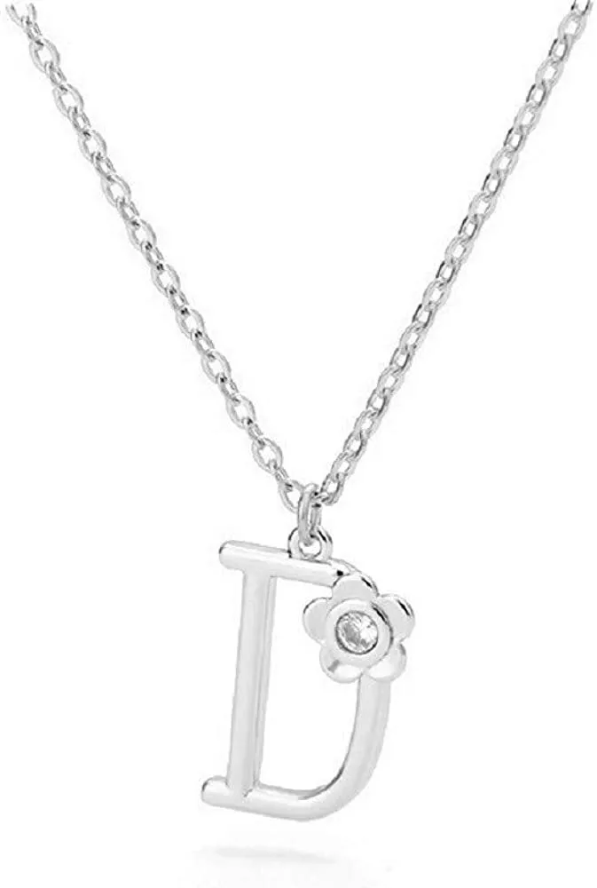 Giorgio Bergamo Stainless Steel Gold Plated A - Z, 26 Letter Cubic Zirconia Flower Initial Pendant Necklace