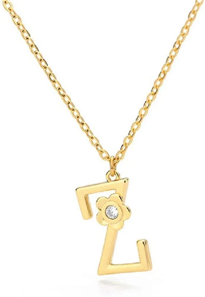 Giorgio Bergamo Stainless Steel Gold Plated A - Z, 26 Letter Cubic Zirconia Flower Initial Pendant Necklace