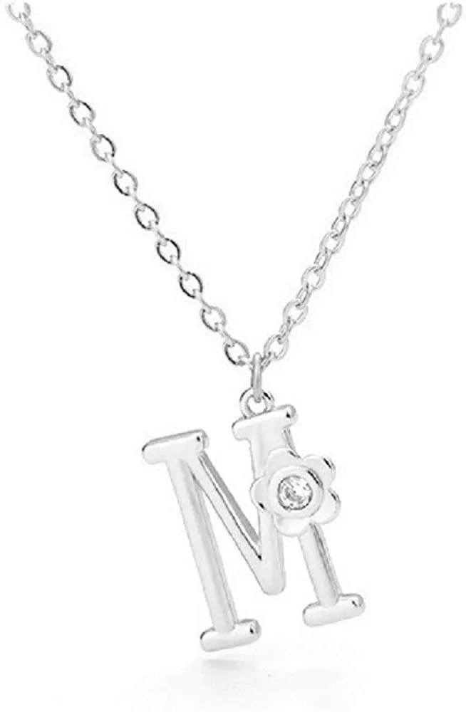 Giorgio Bergamo Stainless Steel Gold Plated A - Z, 26 Letter Cubic Zirconia Flower Initial Pendant Necklace