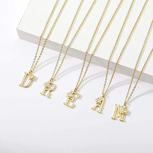Giorgio Bergamo Stainless Steel Gold Plated A - Z, 26 Letter Cubic Zirconia Flower Initial Pendant Necklace