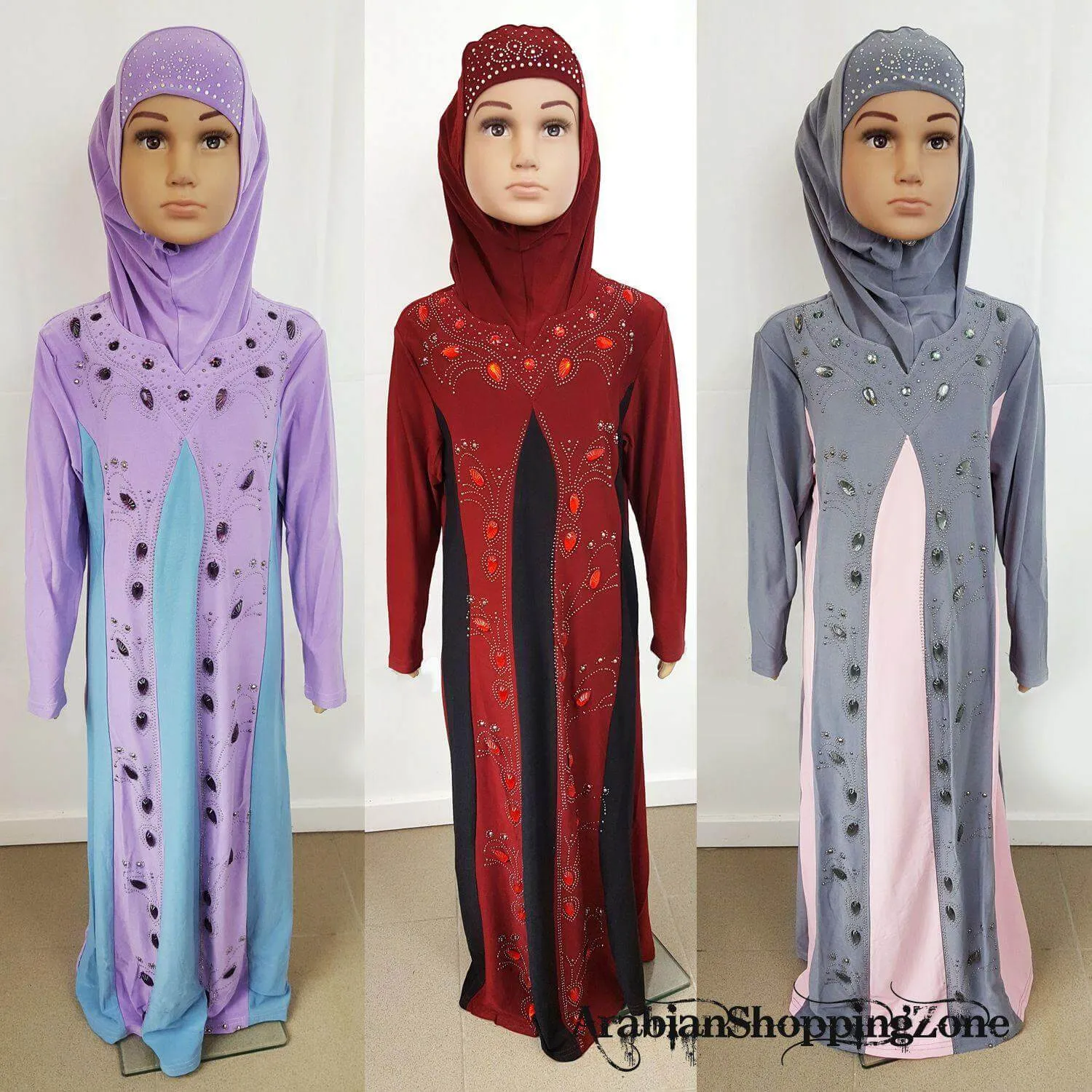 Girls Muslim Dress Kids Long Sleeve Abaya 2-12T