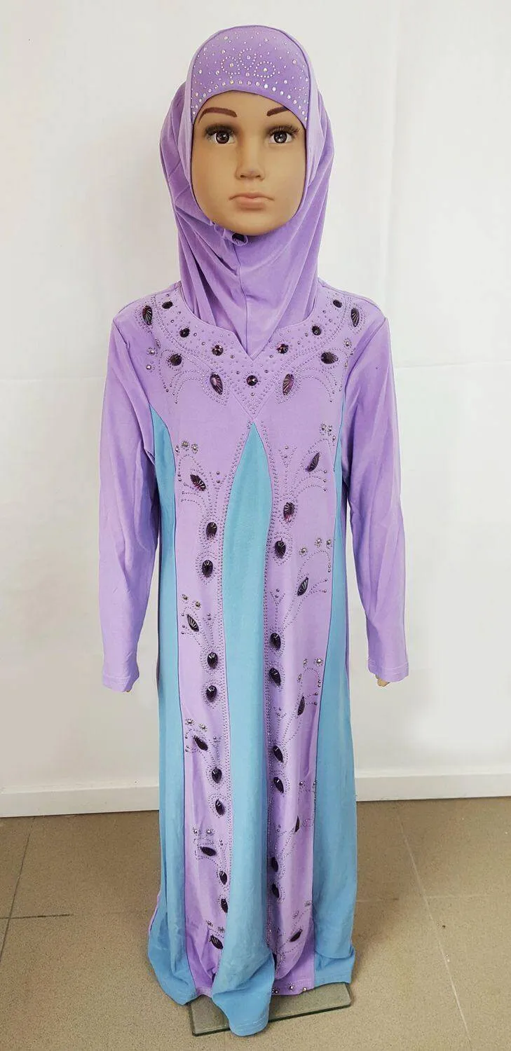 Girls Muslim Dress Kids Long Sleeve Abaya 2-12T
