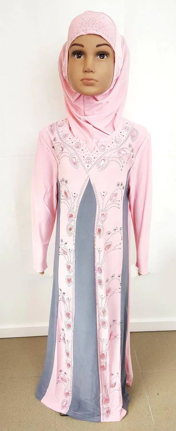 Girls Muslim Dress Kids Long Sleeve Abaya 2-12T
