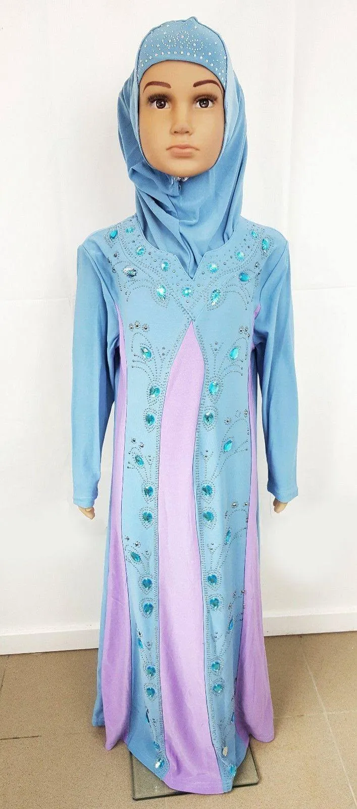 Girls Muslim Dress Kids Long Sleeve Abaya 2-12T