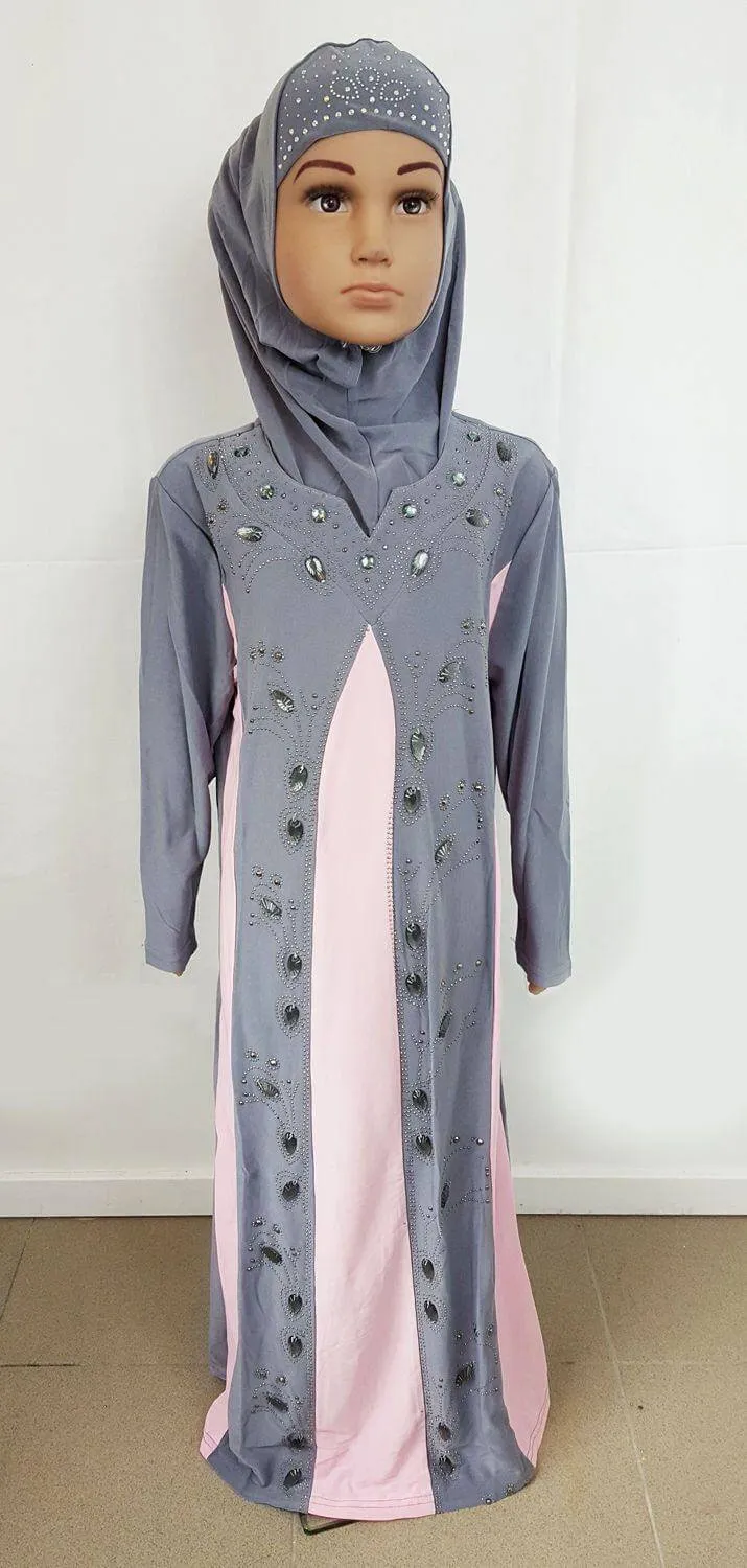 Girls Muslim Dress Kids Long Sleeve Abaya 2-12T