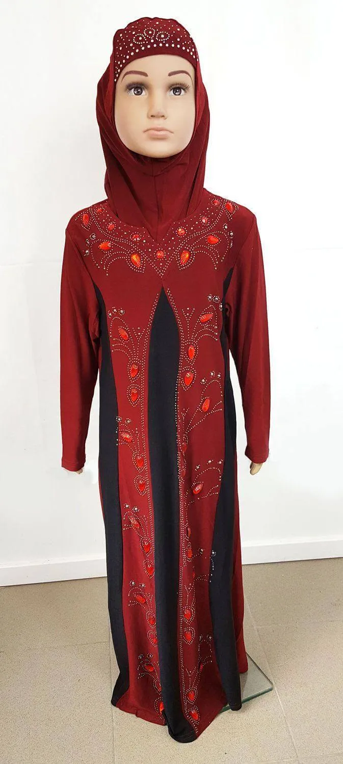 Girls Muslim Dress Kids Long Sleeve Abaya 2-12T